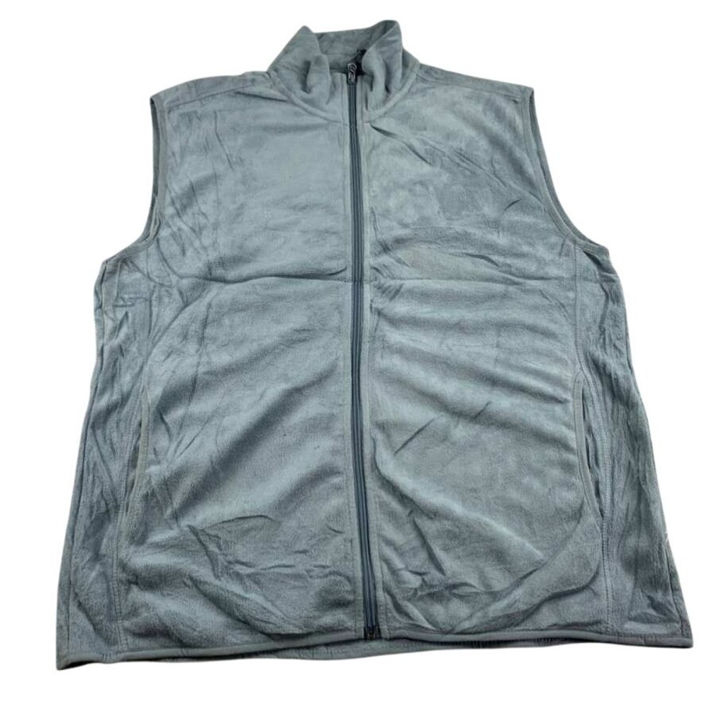 St John's Bay Fleece Vest Men L Blue Gray Full Zip Mock Neck Pockets Polyester‎